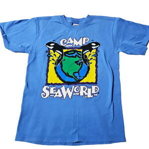 Anvil Boys T-Shirt Blue Size Small 100% Cotton Camp Seaworld Short Sleeve Pullov